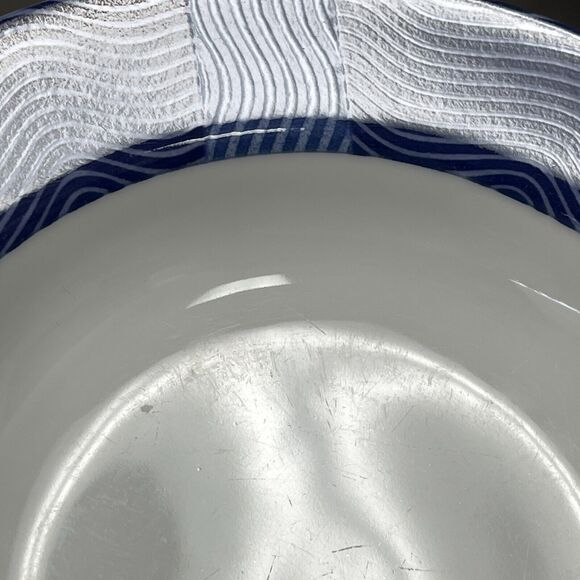 Crate & Barrel Rafia Blue White Waves Wavy Bowls Lead & Cadmium Free Lot of 3 - Picture 7 of 14